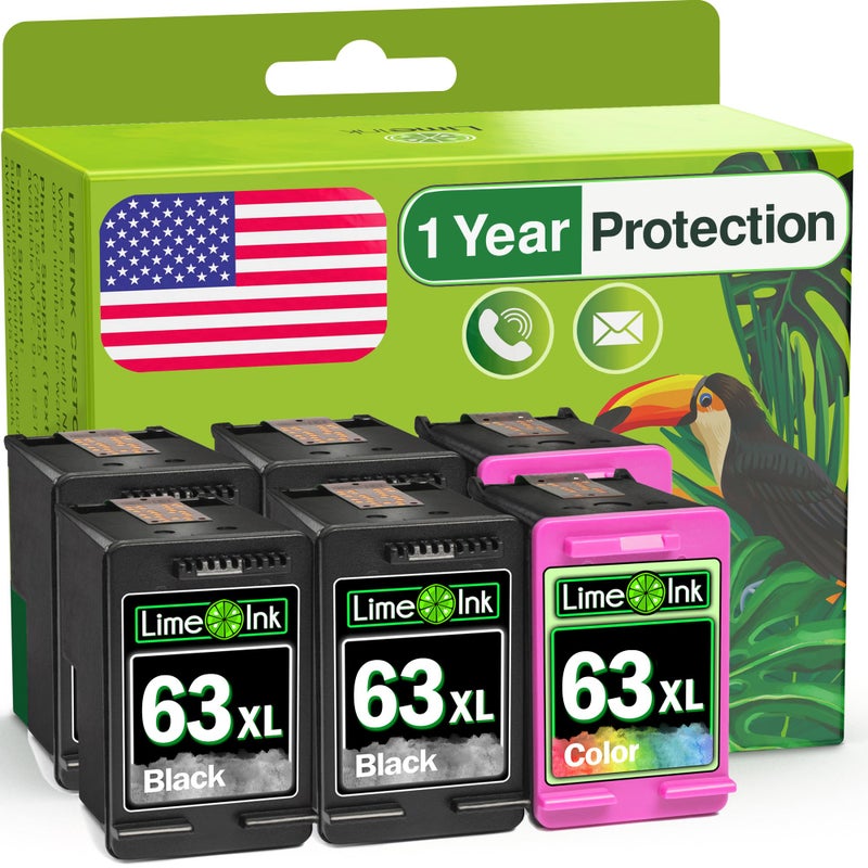 Limeink Remanufactured Ink Cartridge Replacement for HP Ink 63 for HP 63xl Ink Cartridge Combo Pack 63 cartridges for Printers officejet 3830 Printer cartridges XL 6pk - Image 1
